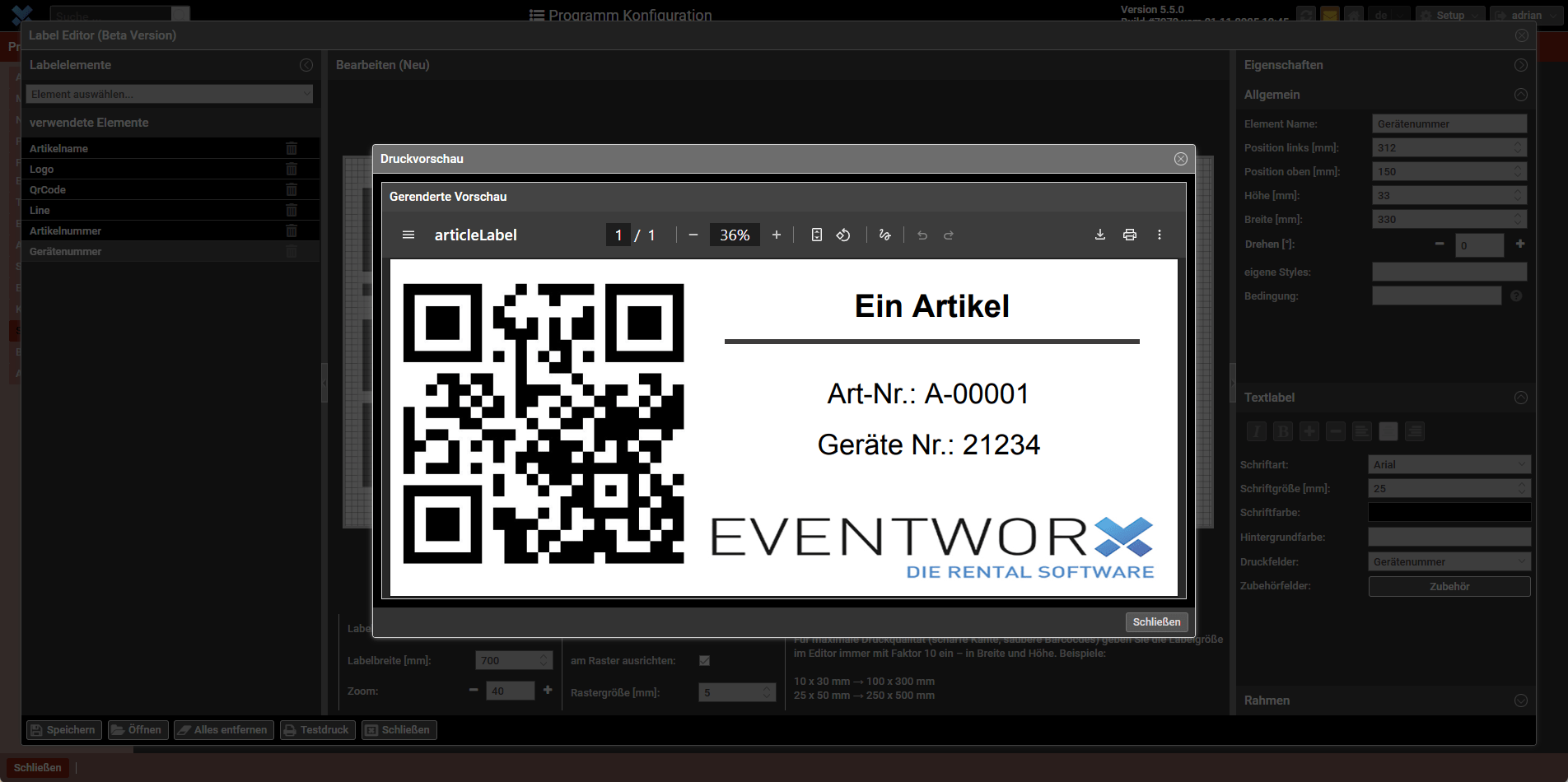 Speichern und Testdruck durchführen