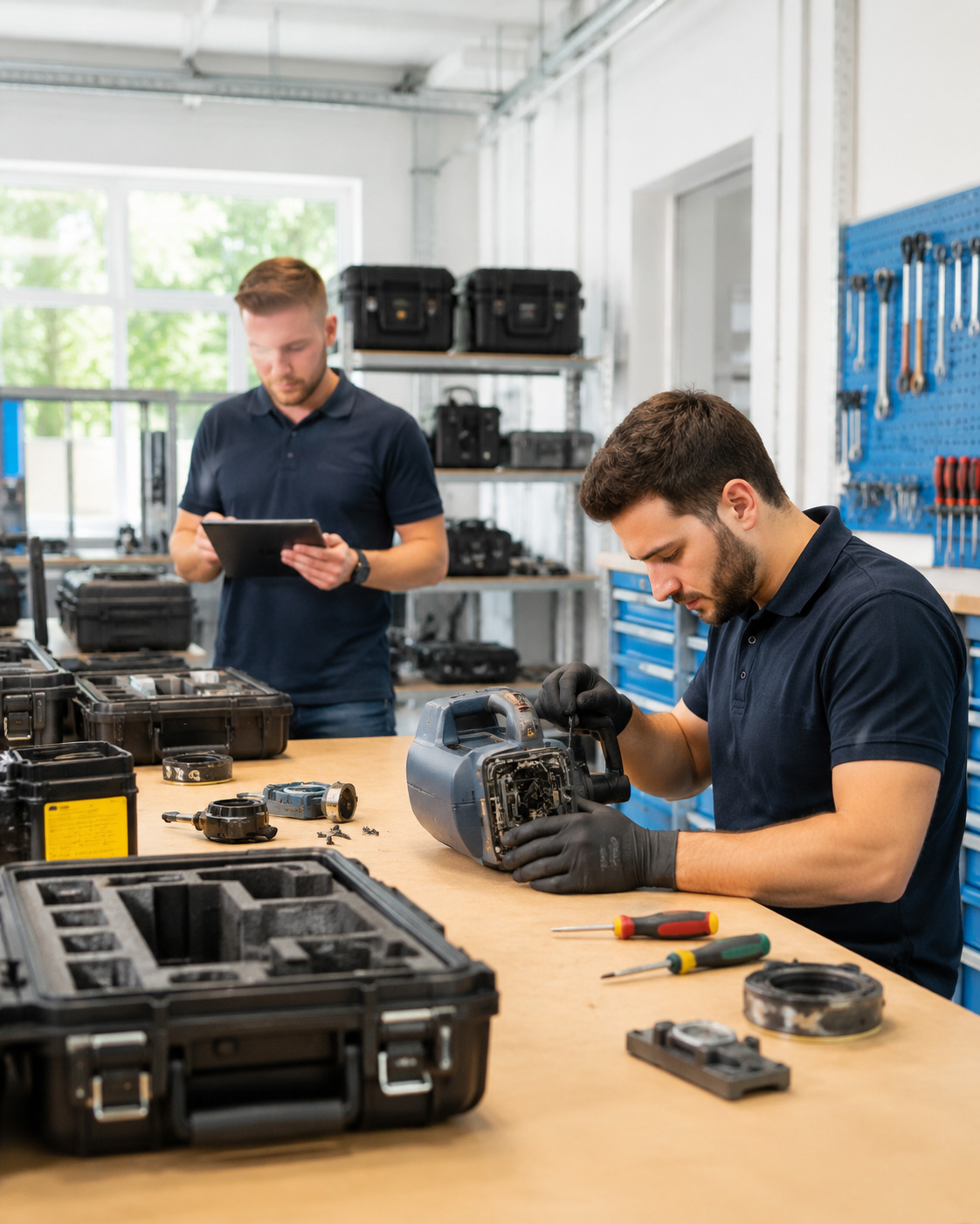 Reparaturen, Schäden und Werkstattprozesse für Mietgeräte direkt im Verleihprozess erfassen.