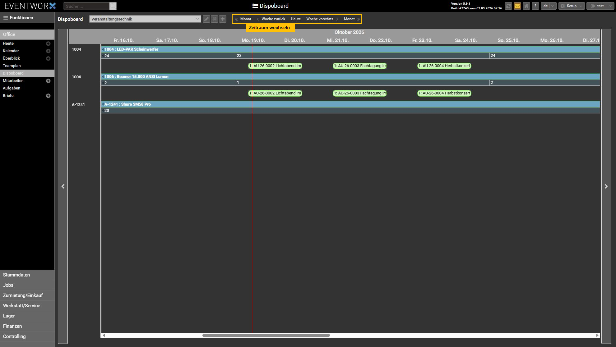 Zeitraumnavigation in eventworx
